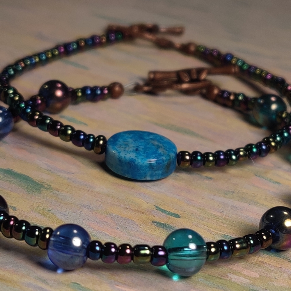 Blue Agate & Glass Beads Handmade Bracelet - Picture 1 of 13